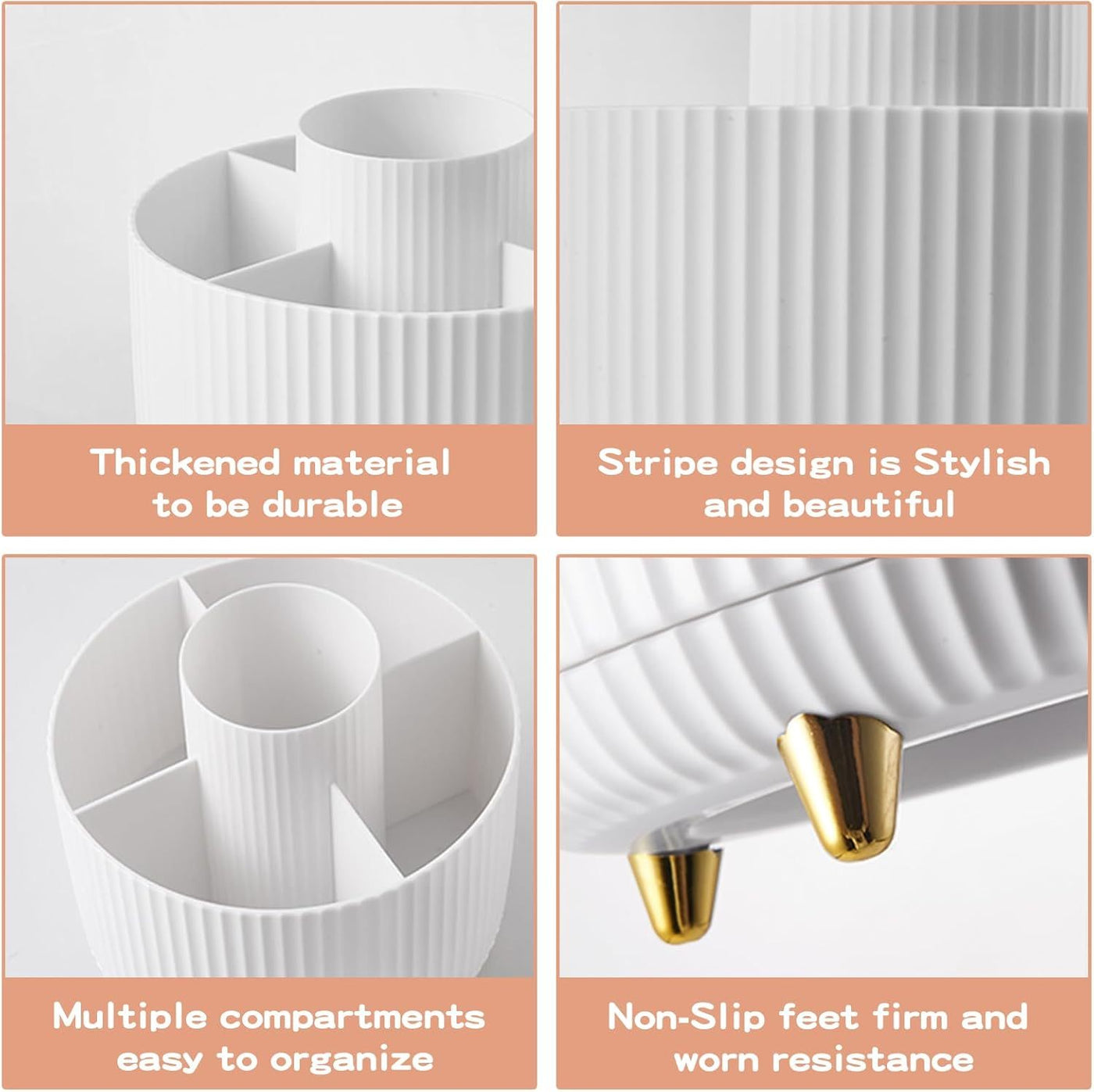 360 Rotating Makeup Brush Holder & Organizer  Countertop Storage For Cosmetics & Skincare 8 Colors