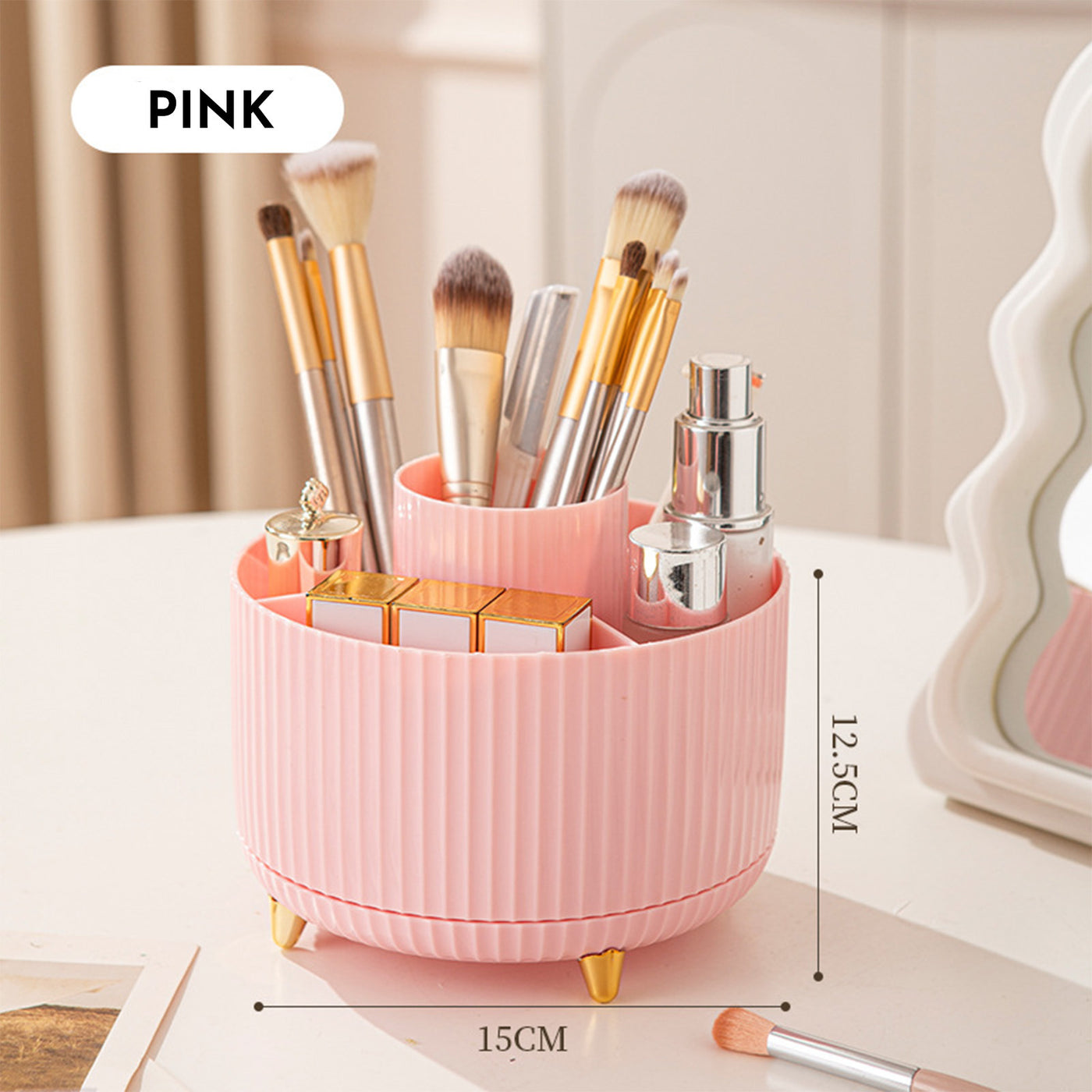 360 Rotating Makeup Brush Holder & Organizer  Countertop Storage For Cosmetics & Skincare 8 Colors